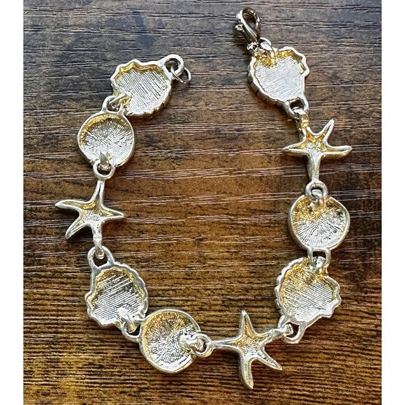 Vintage Silver Tone Bracelet Starfish Sea Shell Sand Dollar Beach Vacation 7" - Picture 7 of 7